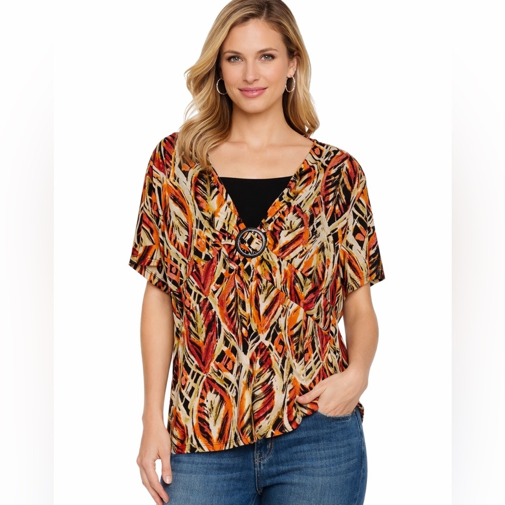JM Collection Women's Multicolor Patterned Top size XL